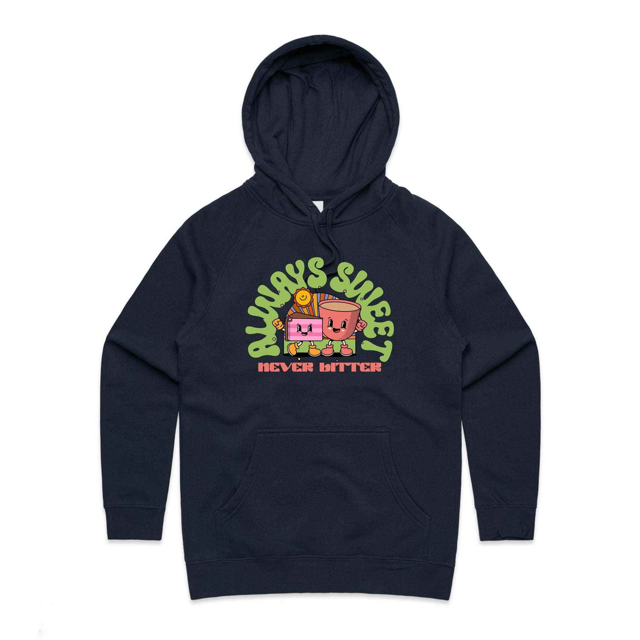 Always Sweet Never Bitter - Womens Hoodie Navy Womens Hoodie Coffee Food Printed In Australia
