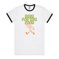 Here For The Food Men's AS Colour Ringer Tee White Black Ringer T-Shirt Food Printed In Australia