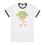 Here For The Food - Staple Ringer Tee White Black Ringer T-Shirt Food Printed In Australia
