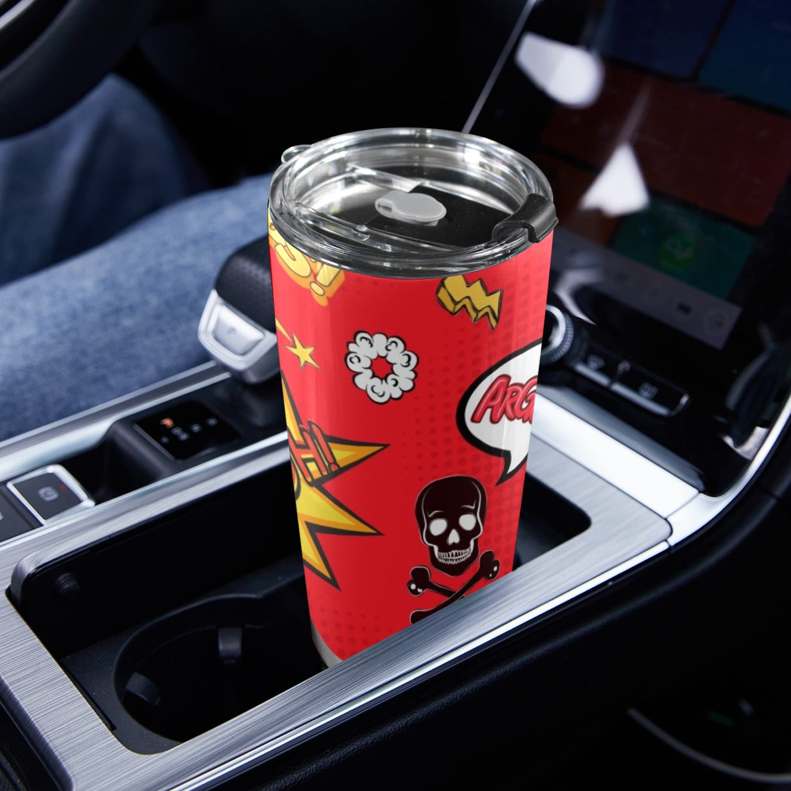 Comic Book Red - 20oz Mobile Tumbler with Lid (Black Lock) 20oz Travel Mug comic Printed Offshore