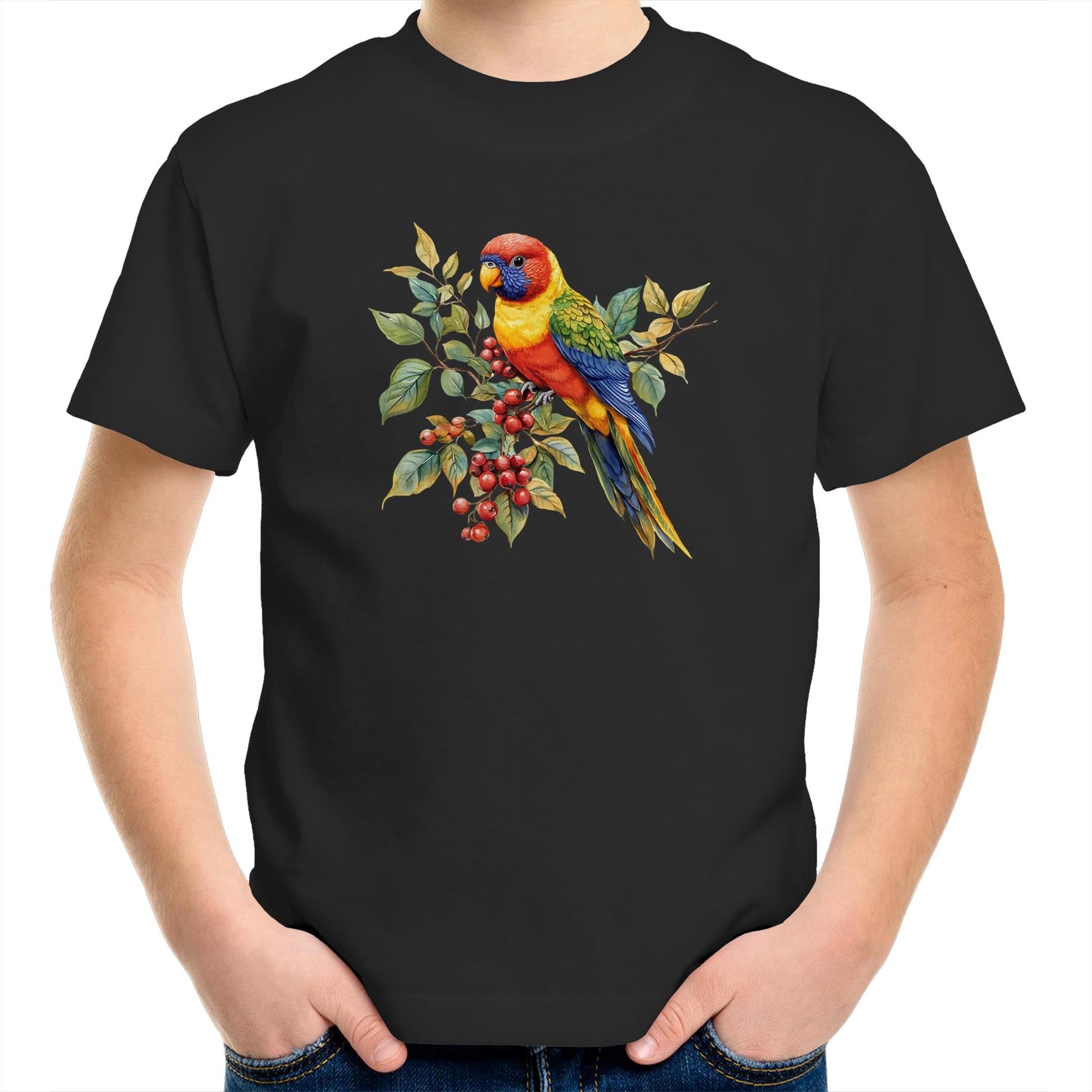 Lorikeet, Australian Birds - Kids Youth T-shirt Black Kids Youth T-shirt animal Printed In Australia