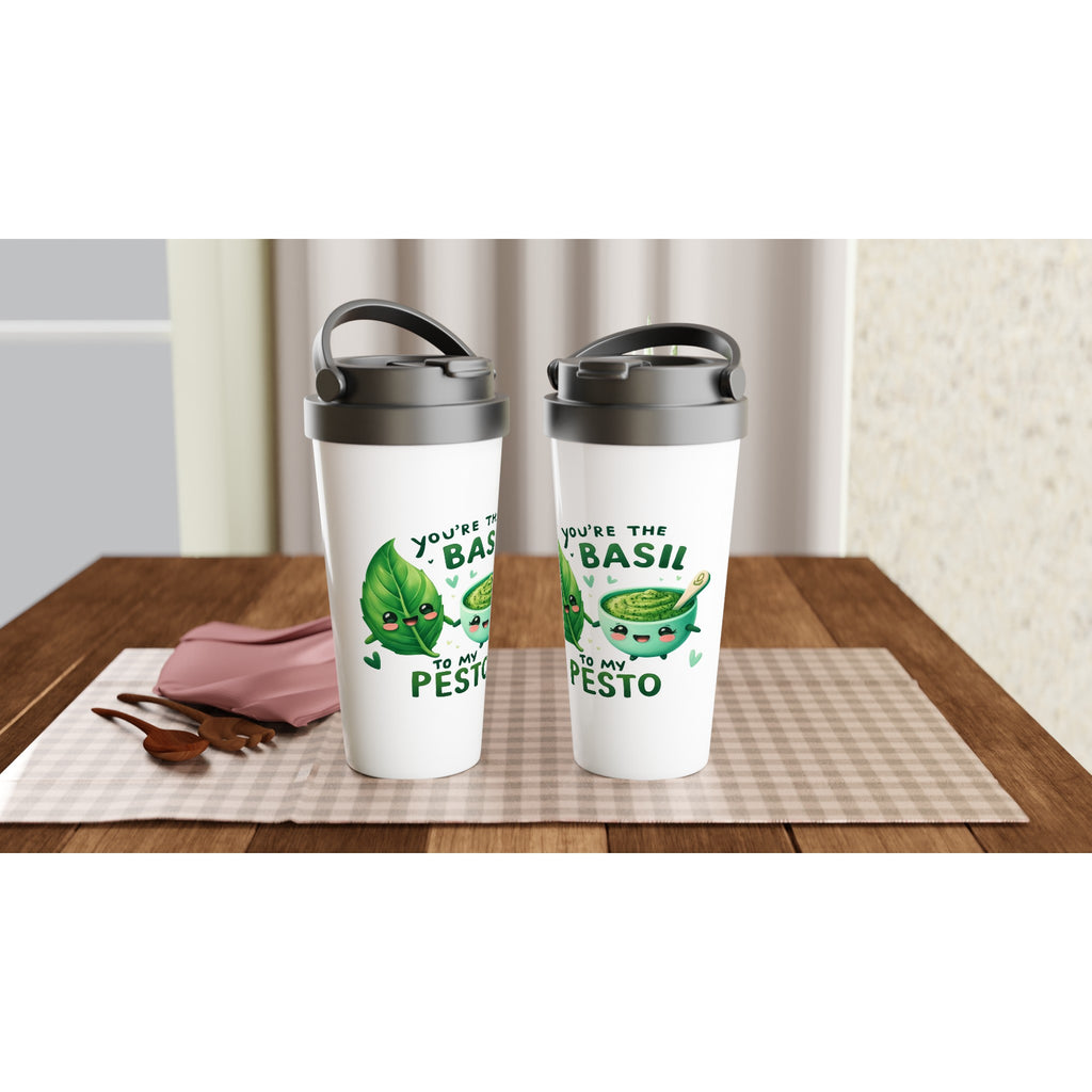 You're The Basil To My Pesto, Valentine - White 15oz Stainless Steel Travel Mug Travel Mug Food Globally Fulfilled Love