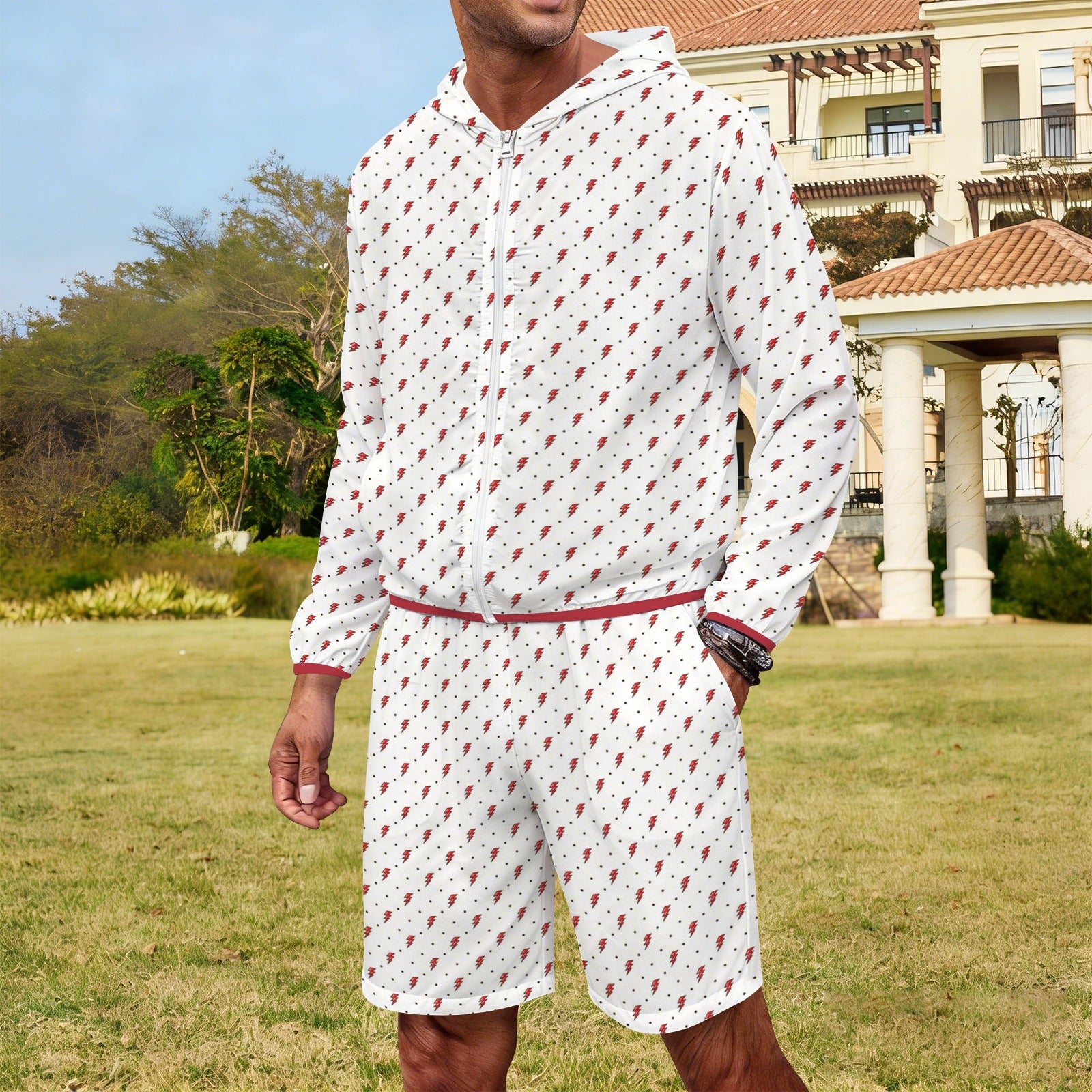 Red Lightning Men's Lightweight Sun Hoodie & Shorts Set Men's Lightweight Sun Hoodie & Shorts comic Printed Offshore