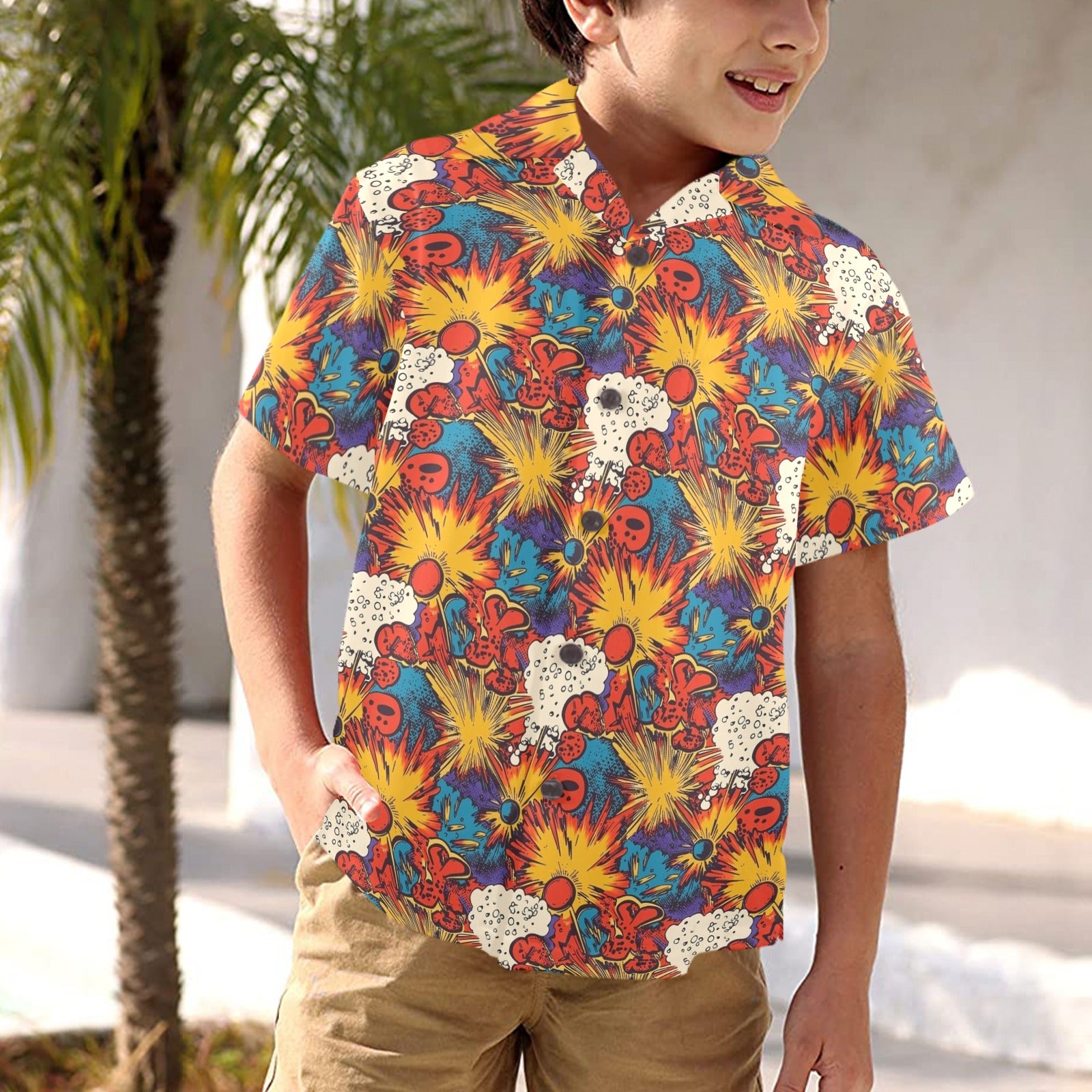 Comic Book Explosions Junior Kids Hawaiian Shirt