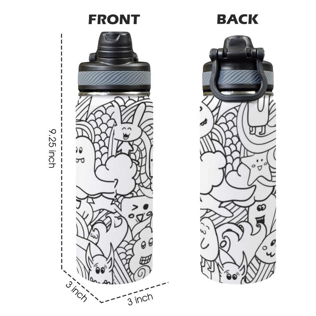 Black And White Creatures - Insulated Water Bottle with Dual-Use Lid (18oz) Insulated Water Bottle with Dual-Use Lid (18oz) Printed Offshore Sci Fi