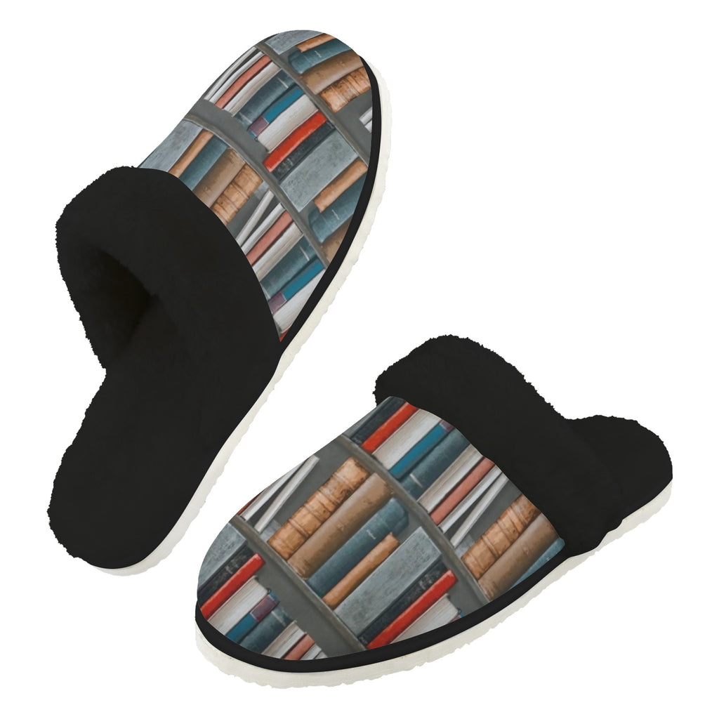 Books Men's Fur Trim Thick-Sole Indoor Slippers 2XL Men's Fur Trimmed Slippers Printed Offshore Reading