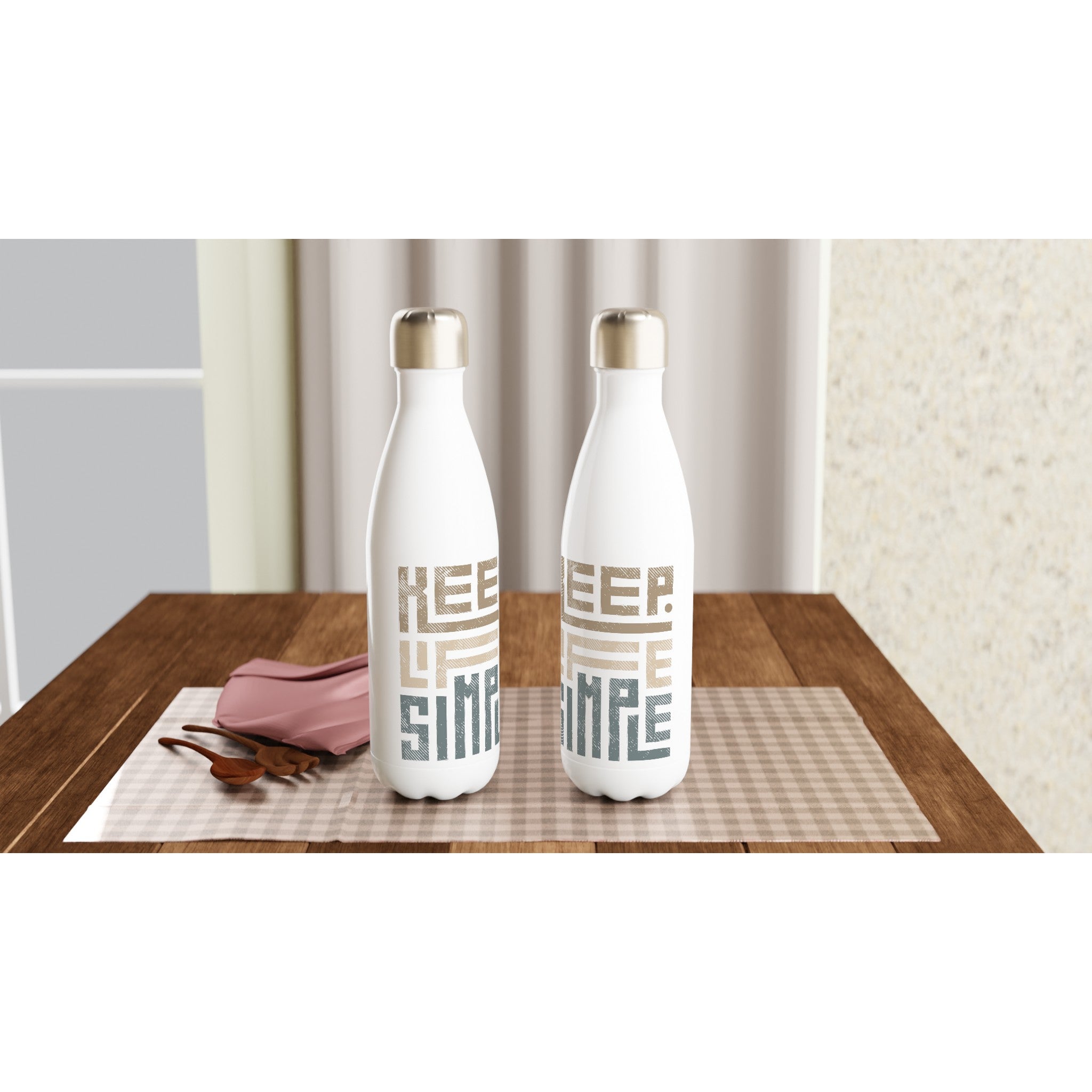 Keep Life Simple - White 17oz Stainless Steel Water Bottle White Water Bottle Globally Fulfilled Motivation