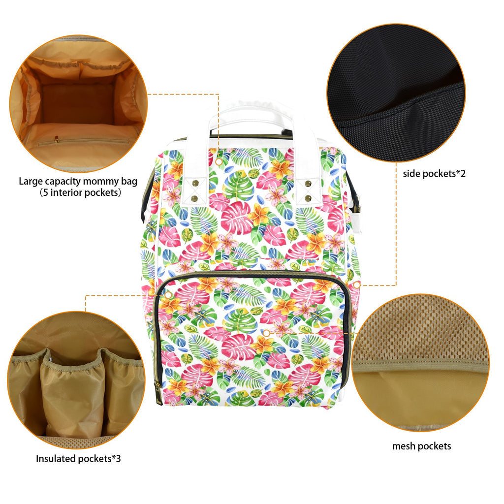 Bright Painted Tropical Multi-Function Backpack, Nappy / Diaper Bag Multi-function Backpack, Nappy / Diaper Bag Plants Printed Offshore