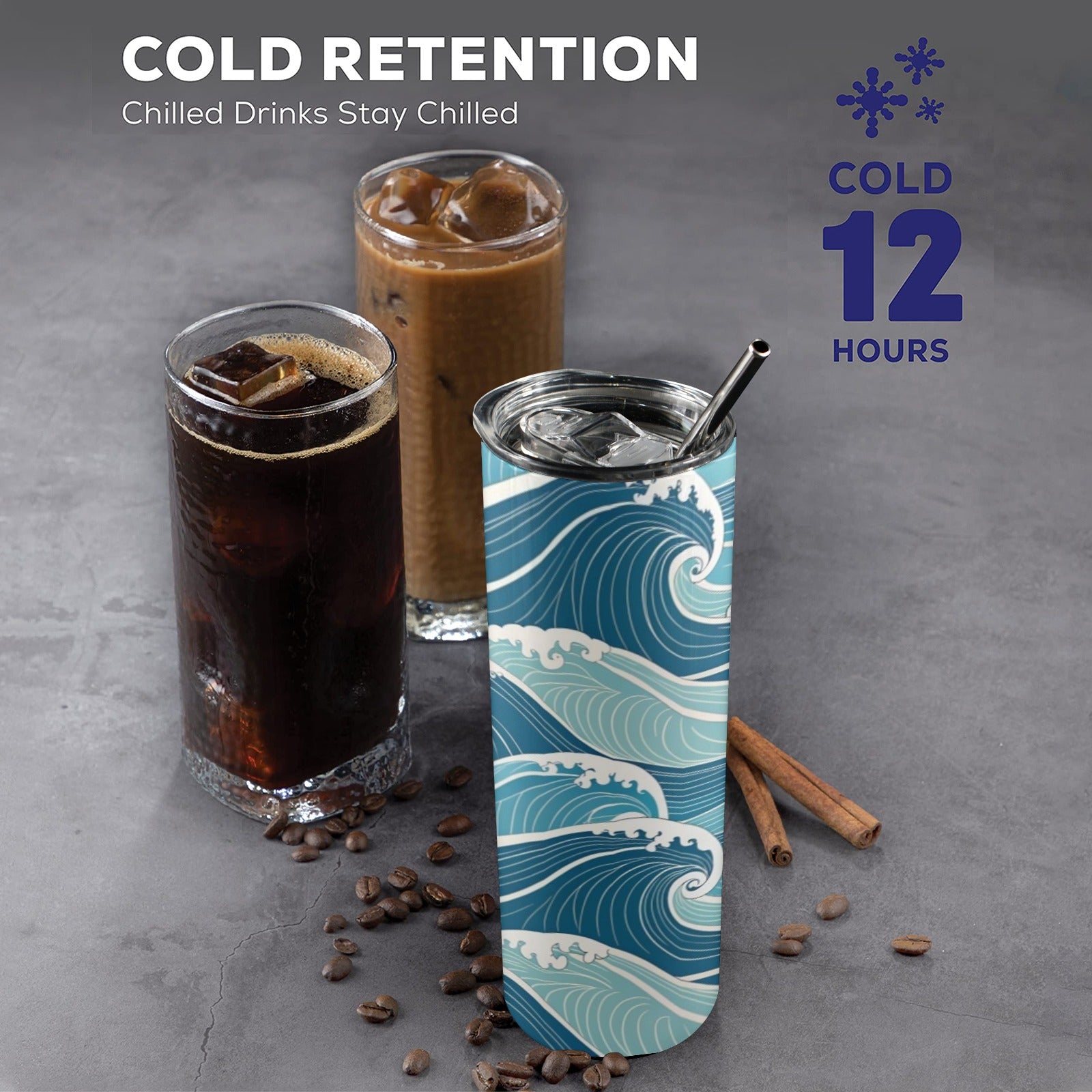 Ocean Waves - 20oz Tall Skinny Tumbler with Lid and Straw