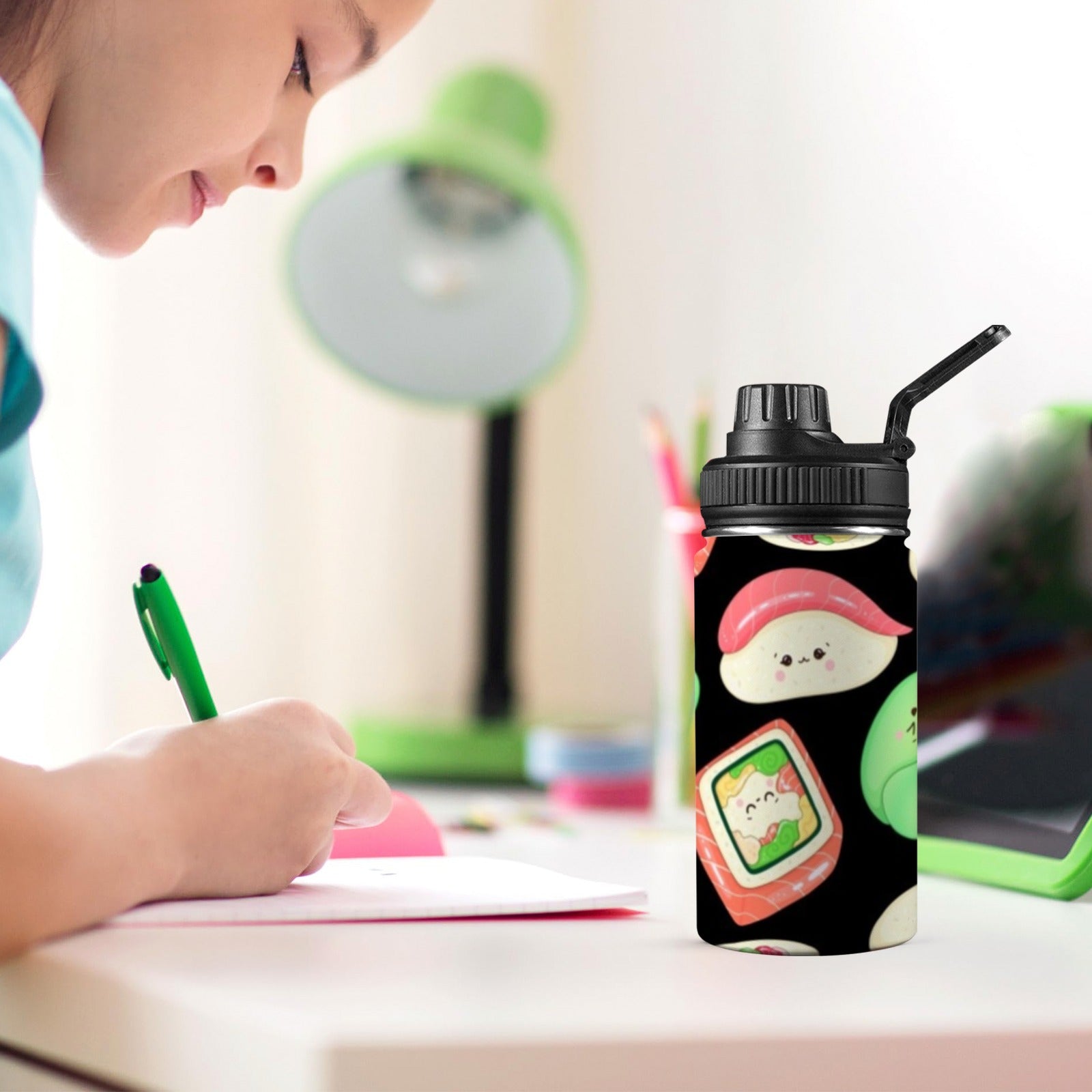 Happy Sushi - Kids Water Bottle with Chug Lid (12 oz) Kids Water Bottle with Chug Lid Food Printed Offshore