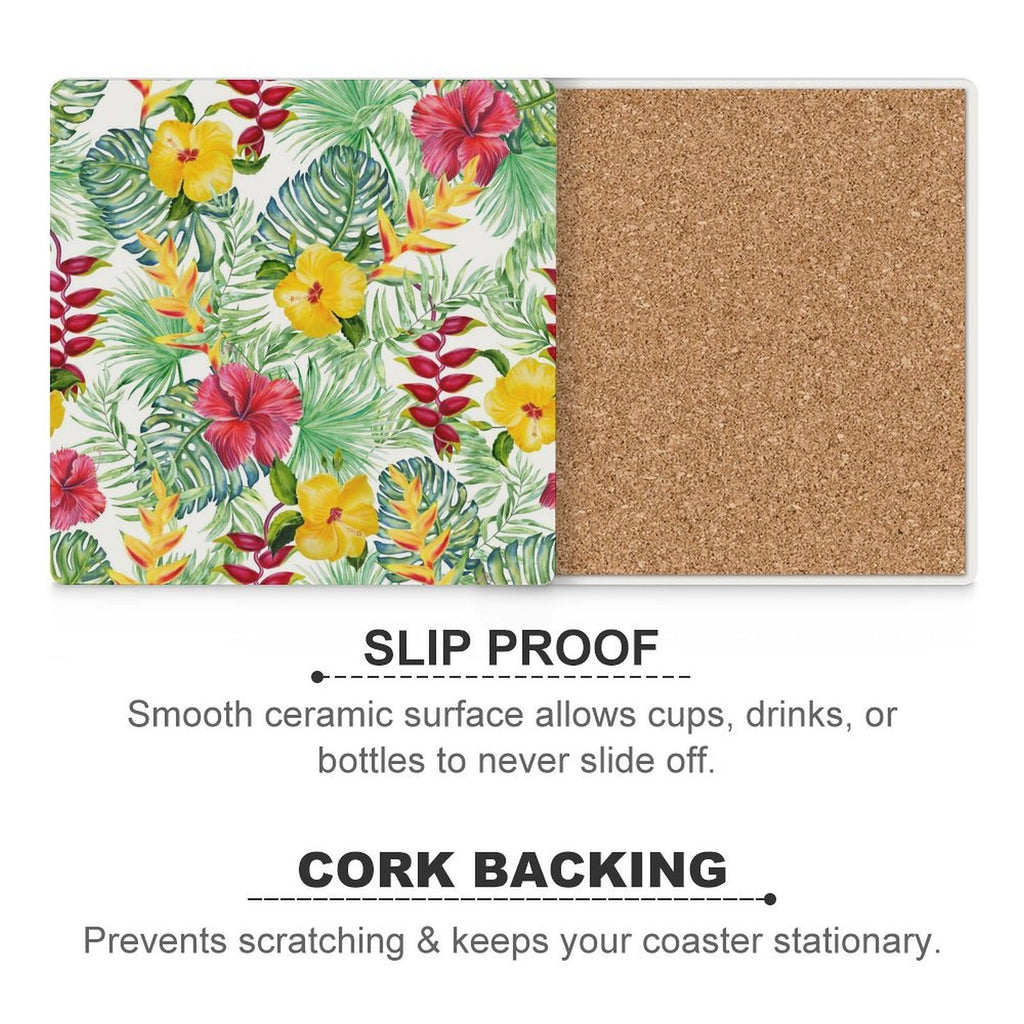Tropical Flowers Ceramic Coasters (Square) Ceramic Coasters Plants Printed Offshore