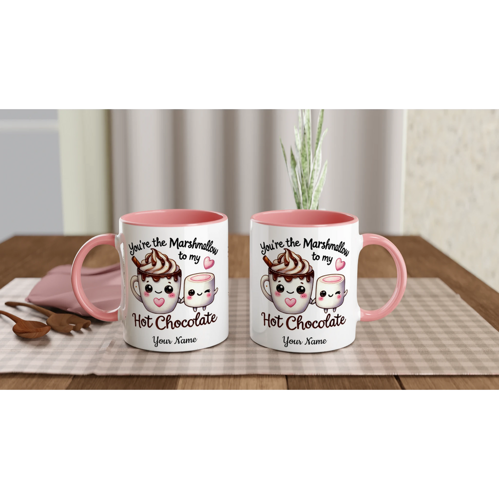 Personalised - You're The Marshmallow To My Hot Chocolate, Valentine - White 11oz Ceramic Mug with Colour Inside Personalised 11oz Mug