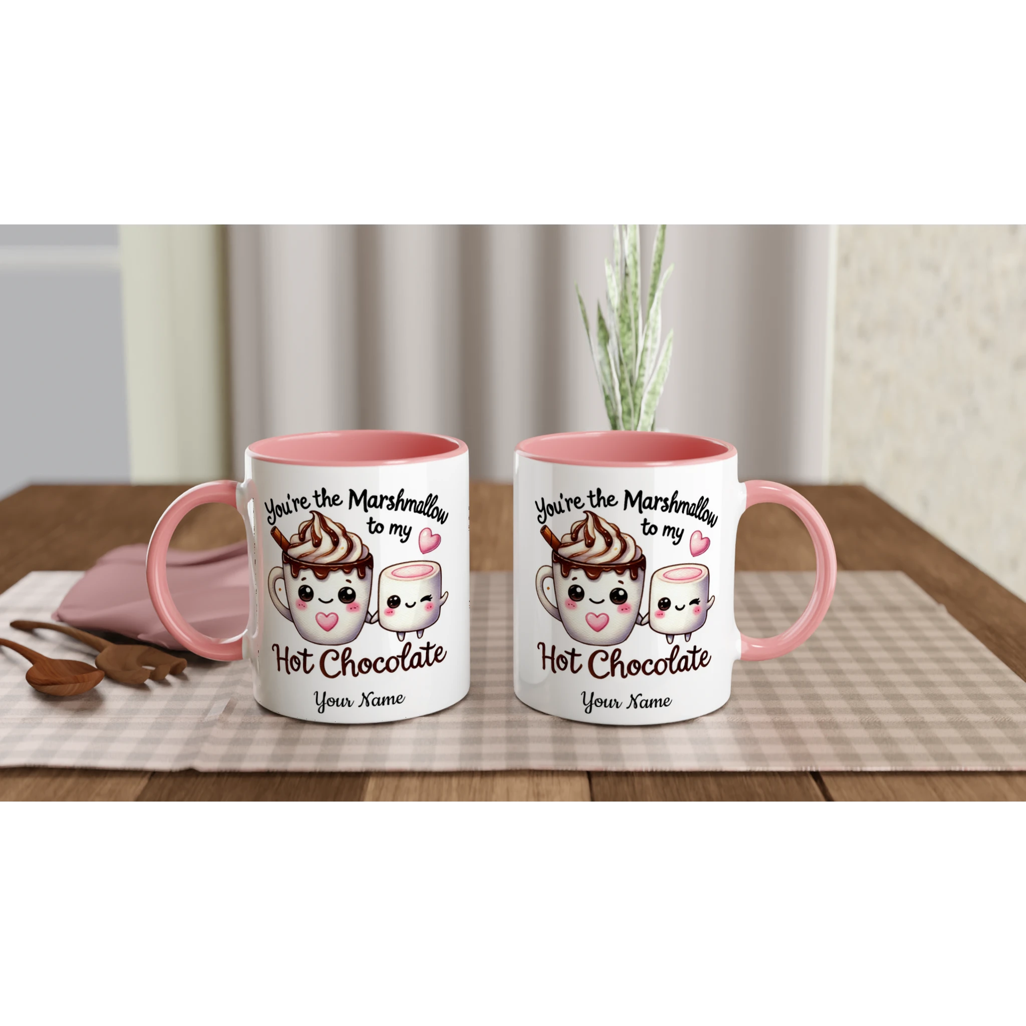 Personalised - You're The Marshmallow To My Hot Chocolate, Valentine - White 11oz Ceramic Mug with Colour Inside Personalised 11oz Mug