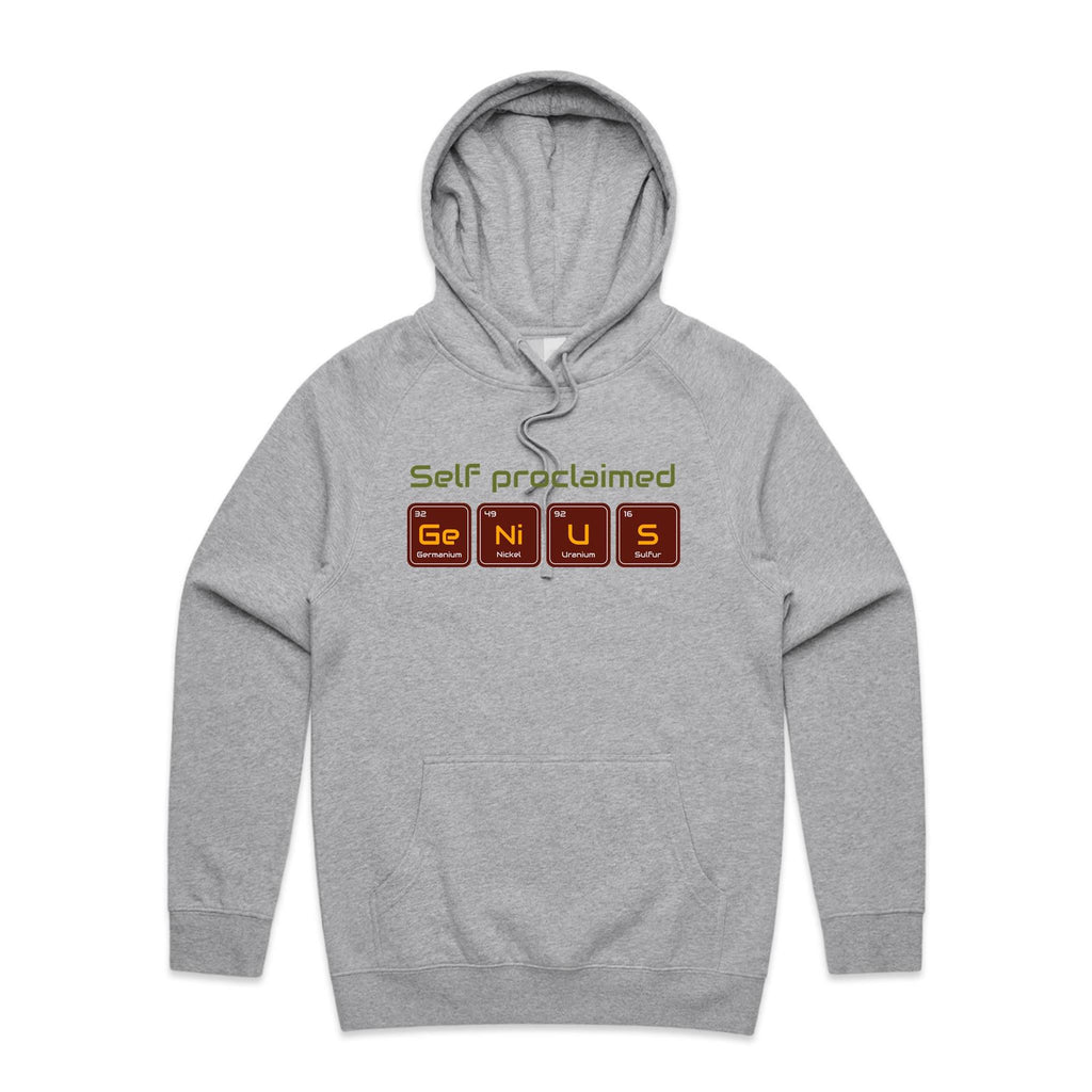 Self Proclaimed Genius - Mens Hoodie Grey Marle Mens Hoodie Printed In Australia Science