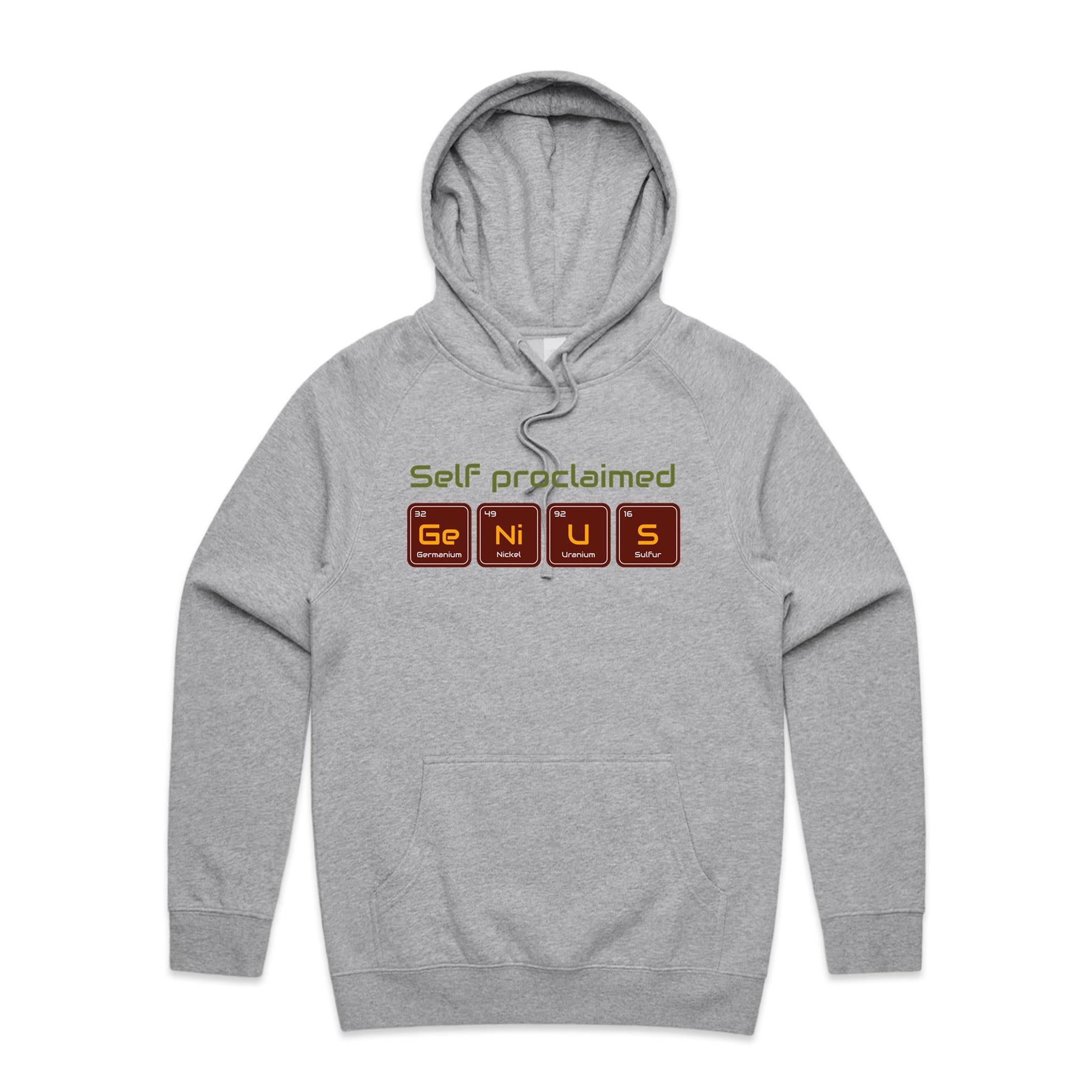 Self Proclaimed Genius - Mens Hoodie Grey Marle Mens Hoodie Printed In Australia Science