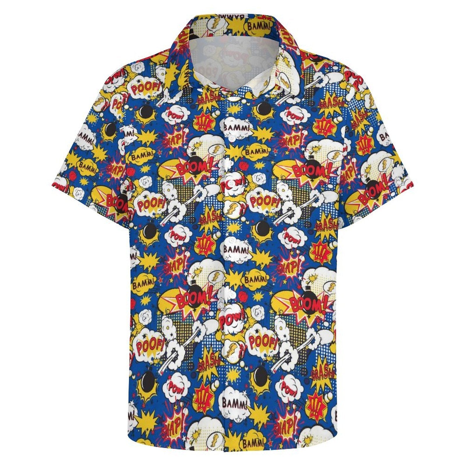 Comic Book Blue Women's Short-Sleeve Button Up Shirt Women's Short-Sleeve Button Up Shirt comic Printed Offshore