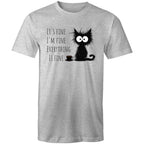 It's Fine, I'm Fine, Frazzled Cat - Mens T-Shirt Grey Marle Mens T-shirt animal Printed In Australia