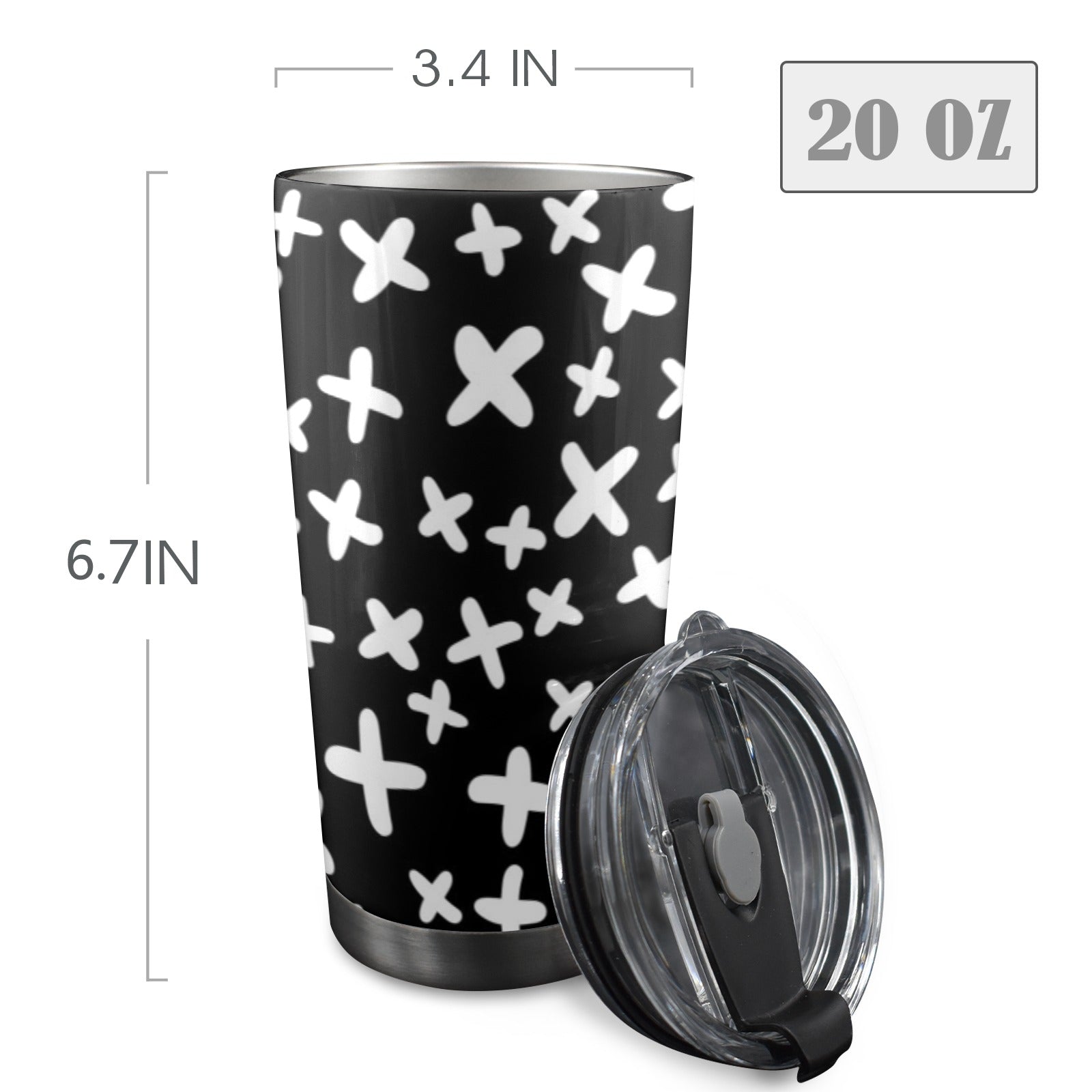 Black And White X's - 20oz Mobile Tumbler with Lid (Black Lock)