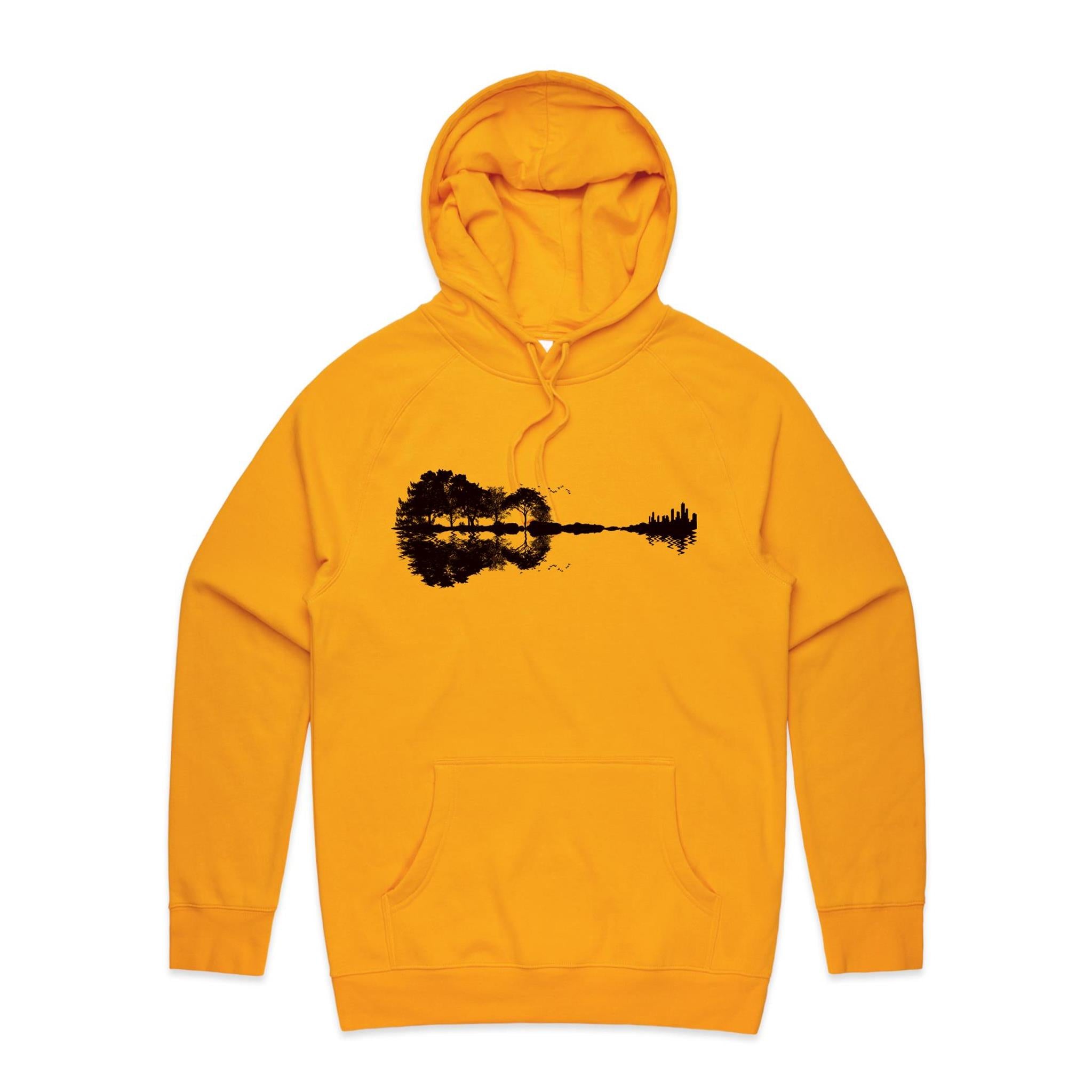 Guitar Reflection - Mens Hoodie Gold Mens Hoodie Music Printed In Australia