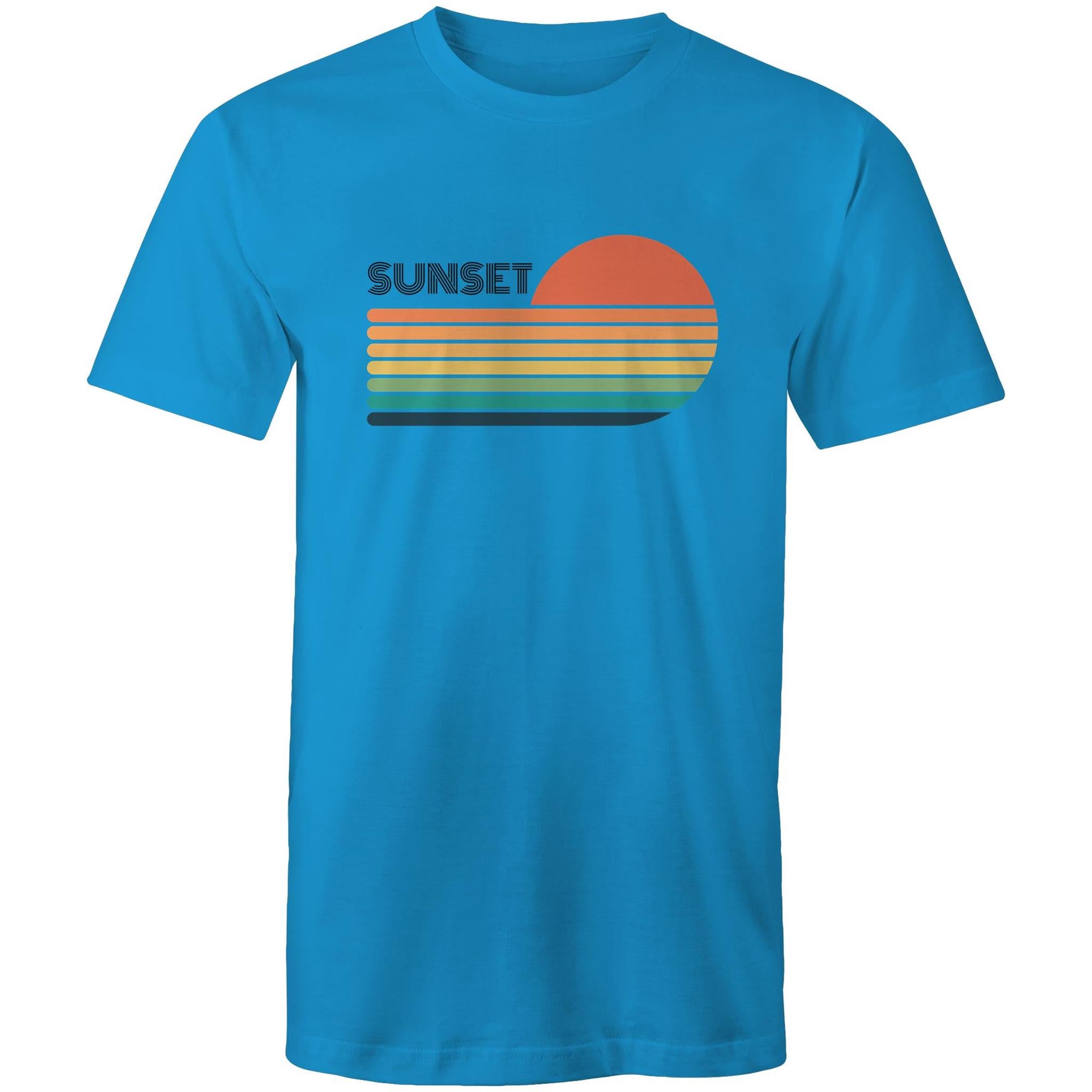 Retro Sunset - Mens T-Shirt Arctic Blue Mens T-shirt Printed In Australia Retro