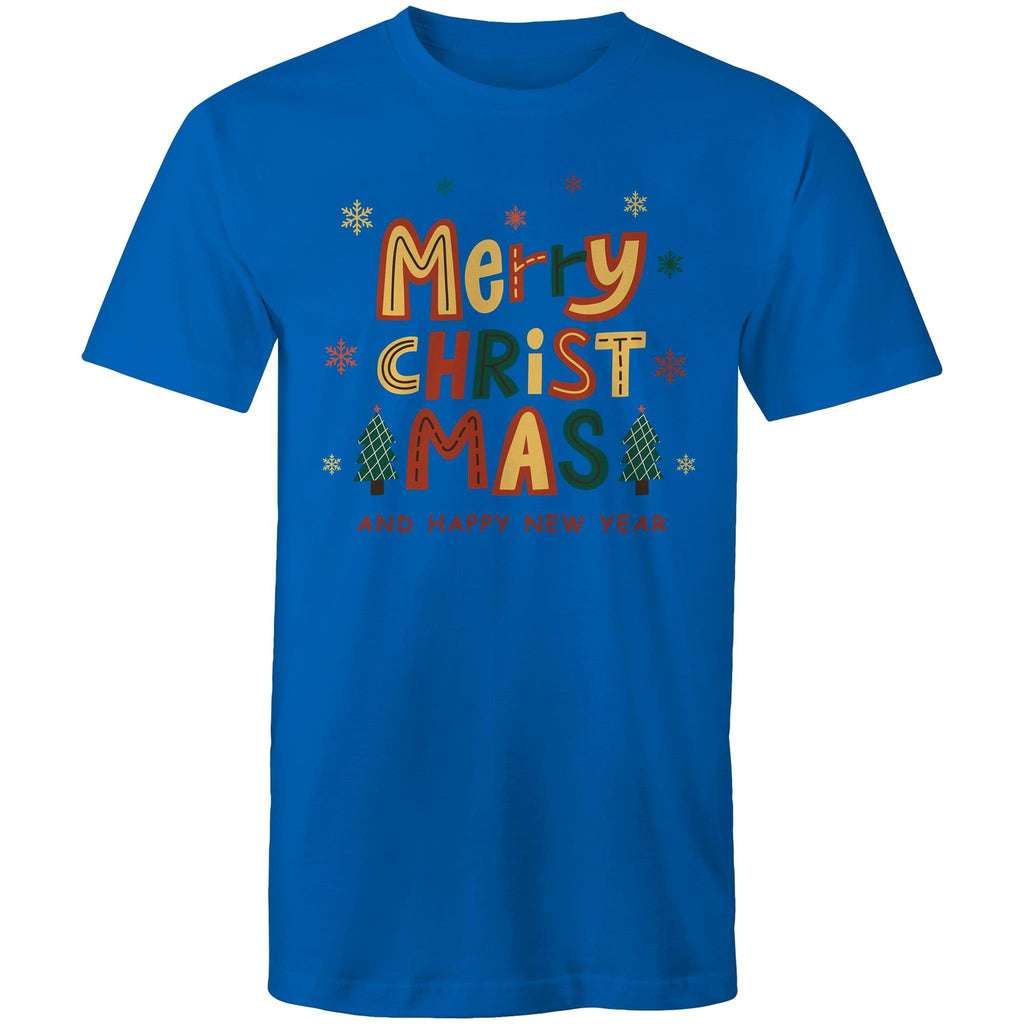 Merry Christmas And Happy New Year - Mens T-Shirt Bright Royal Mens Christmas T-shirt Christmas Printed In Australia