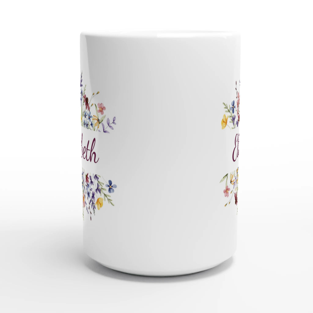 Personalise - Flower Frame Name - White 15oz Ceramic Mug Personalised 15oz Mug customise Globally Fulfilled Name personalise Plants