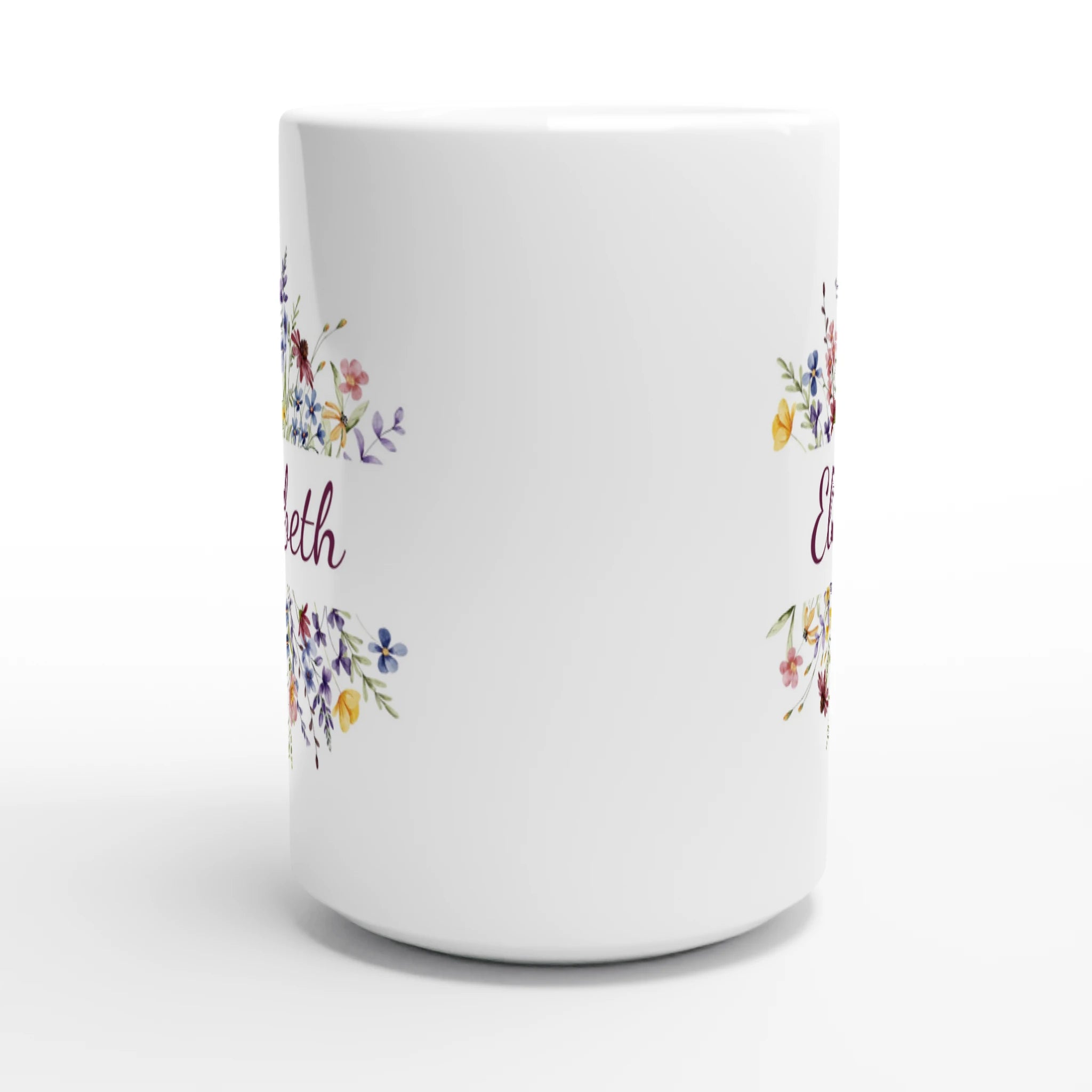 Personalise - Flower Frame Name - White 15oz Ceramic Mug Personalised 15oz Mug customise Globally Fulfilled Name personalise Plants