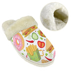 Food Love Women's Fur Trim Thick-Sole Indoor Slippers Women's Fur Trimmed Slippers Food Printed Offshore