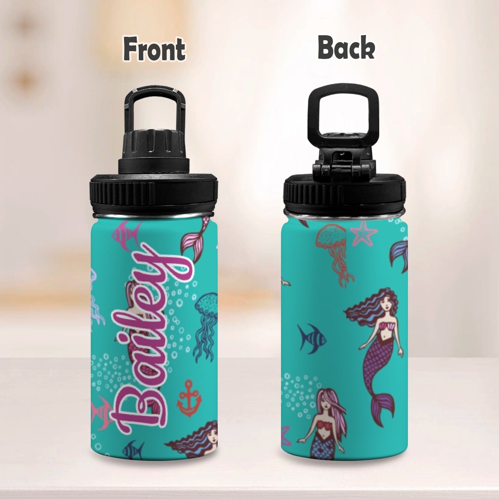 Personalised - Mermaids - Kids Stainless Steel Water Bottle
