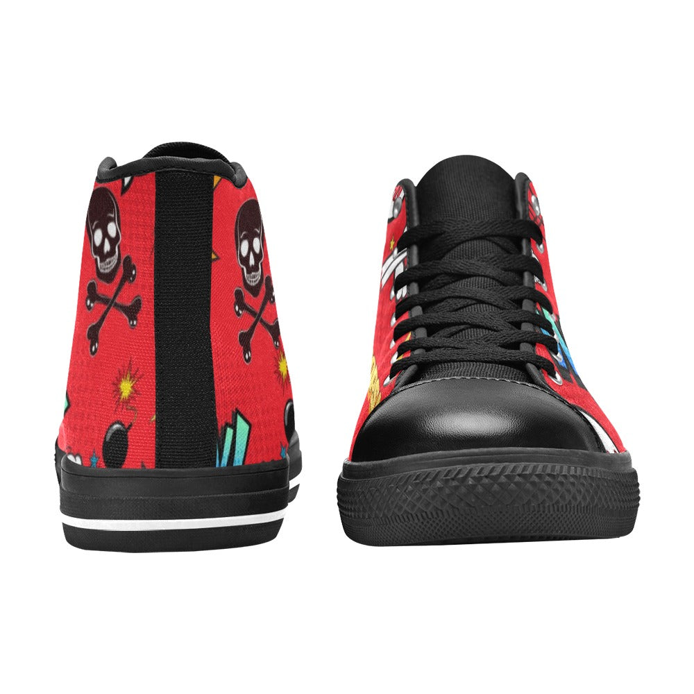 Comic Book Red - Women's High Top Canvas Shoes