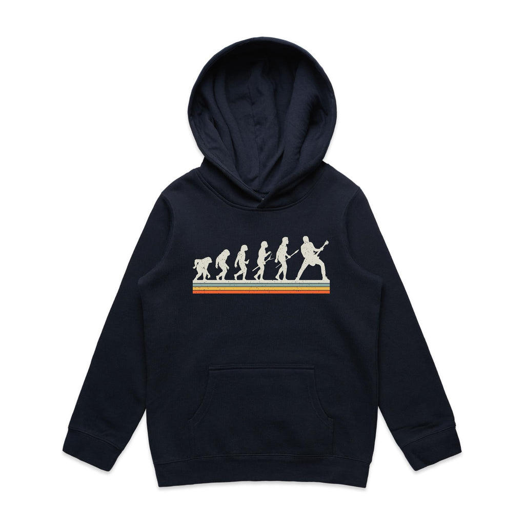 Guitar Player Evolution - Kids Hoodie Navy Kids Hoodie Music Printed In Australia