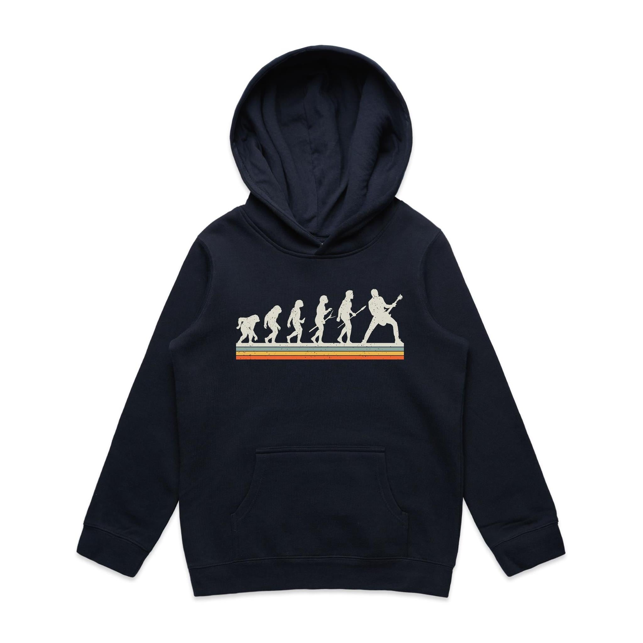 Guitar Player Evolution - Kids Hoodie Navy Kids Hoodie Music Printed In Australia