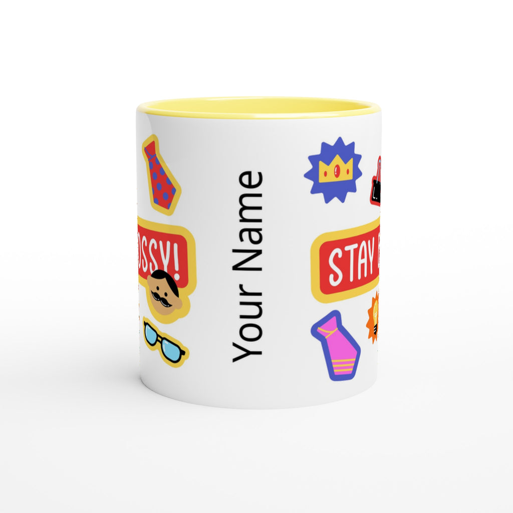 Personalised - Stay Bossy, Boss Mug - White 11oz Ceramic Mug with Colour Inside Personalised Mug Customise Funny Personalise
