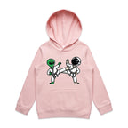 Alien And Astronaut Karate - Kids Hoodie Pink Kids Hoodie Printed In Australia