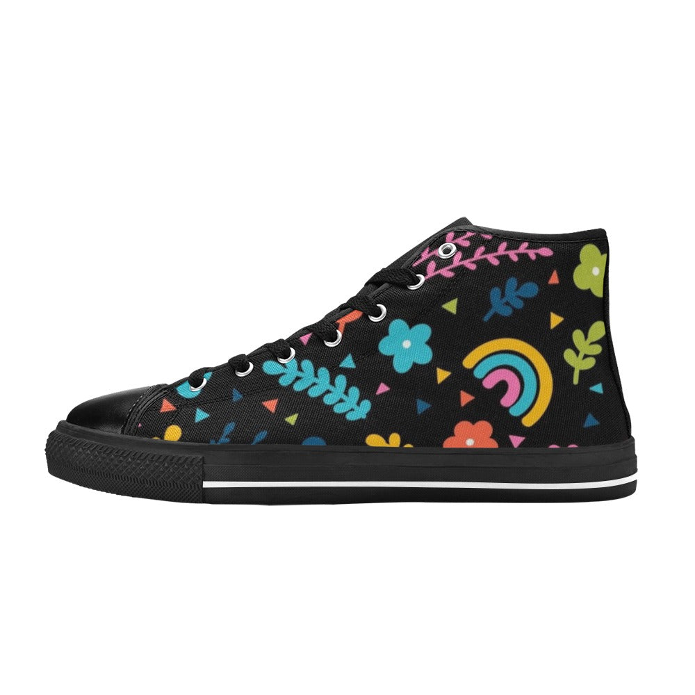 Rainbows And Flowers Women's High Top Canvas Shoes US12 Womens Classic High Top Shoes Printed Offshore