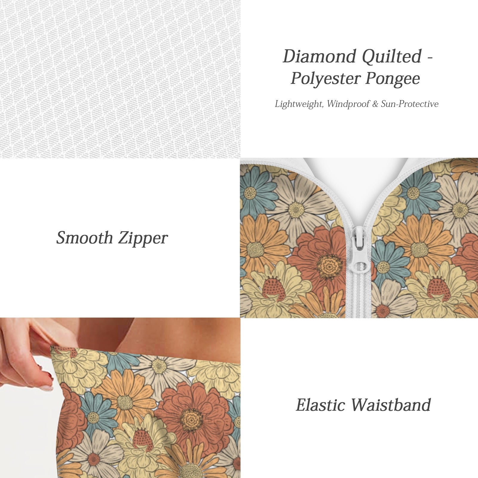 Vintage Retro Floral Women's Windbreaker Short Set Women's Windbreaker Short Set Plants Printed Offshore