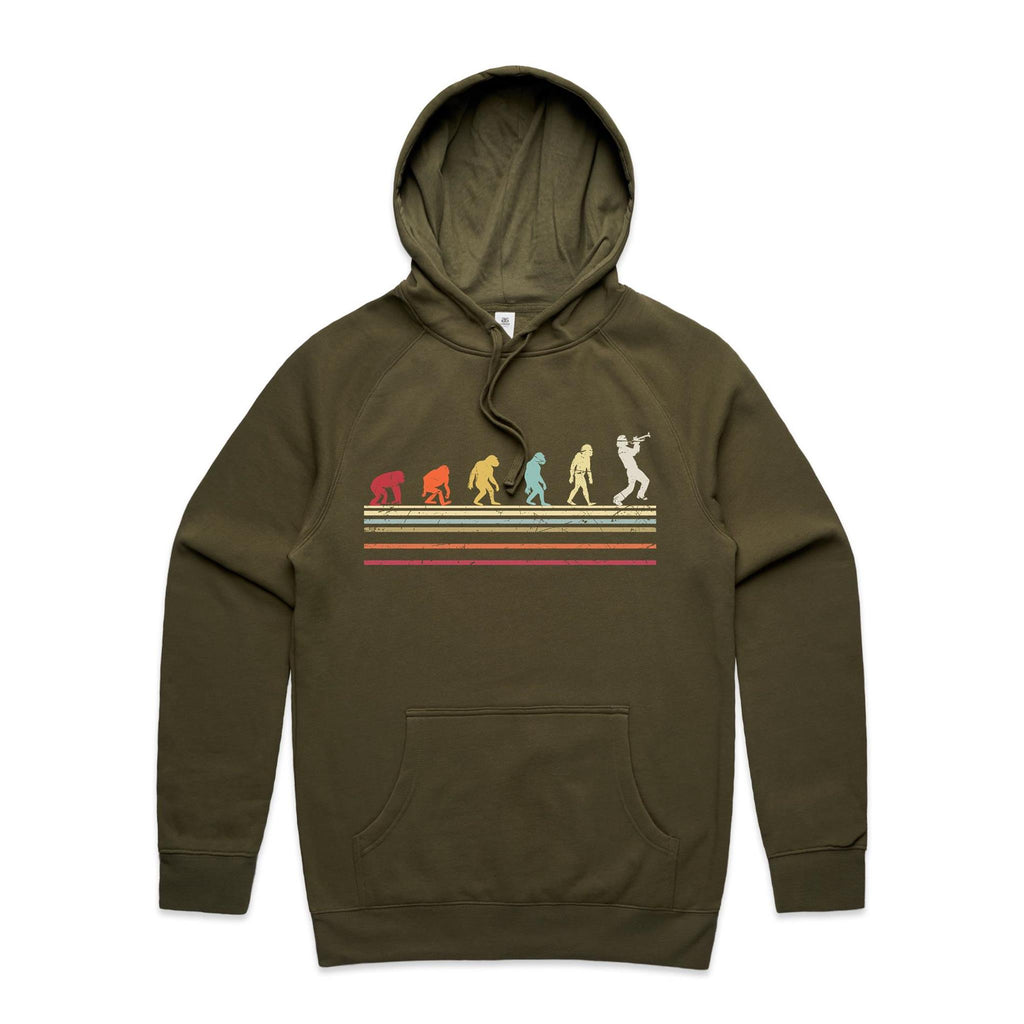 Trumpet Player Evolution - Mens Hoodie Army Mens Hoodie Music Printed In Australia