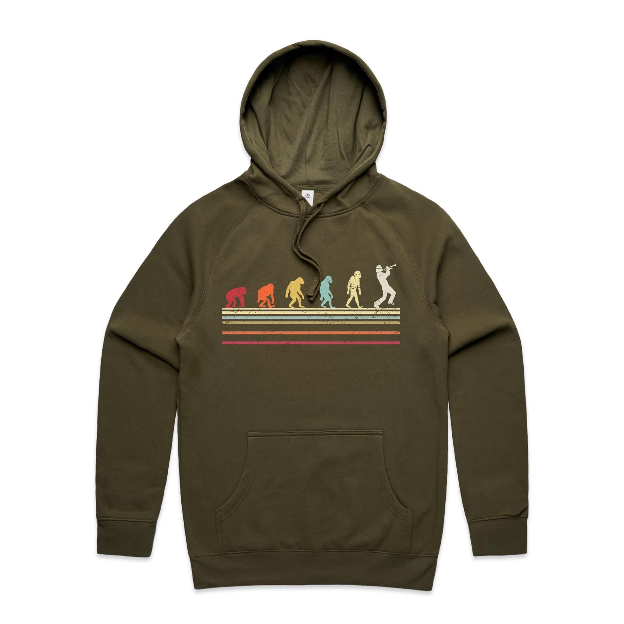 Trumpet Player Evolution - Mens Hoodie Army Mens Hoodie Music Printed In Australia