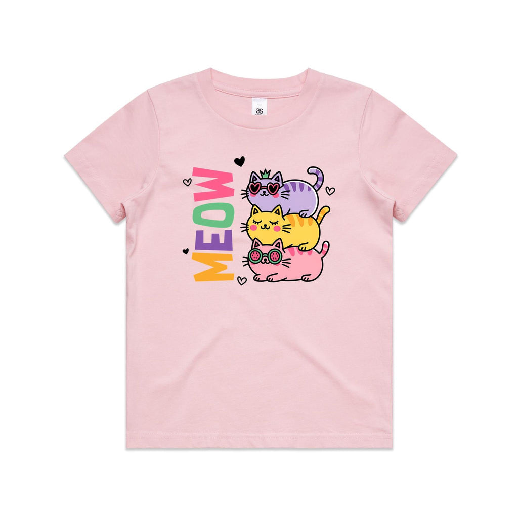 Meow, Colourful Cats Kid's AS Colour T-shirt Pink Kids Youth T-shirt animal Printed In Australia