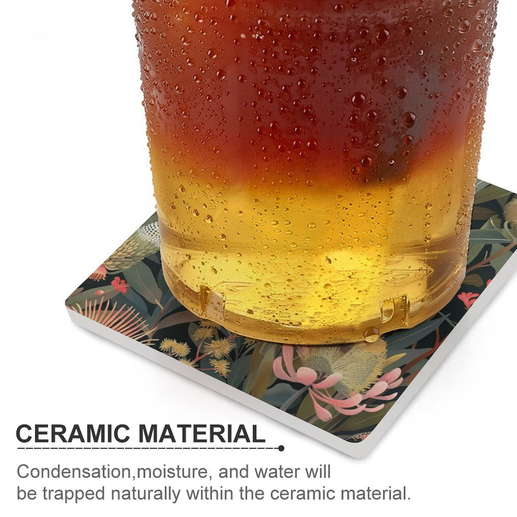 Australian Native Flowers - Ceramic Coasters (Square) Ceramic Coasters Plants Printed Offshore