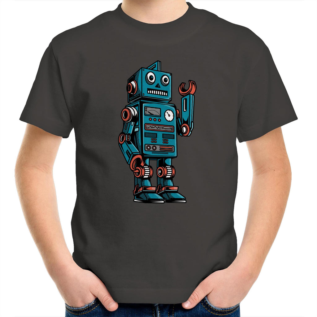 Robot - Kids Youth T-Shirt Charcoal Kids Youth T-shirt Printed In Australia Sci Fi Tech