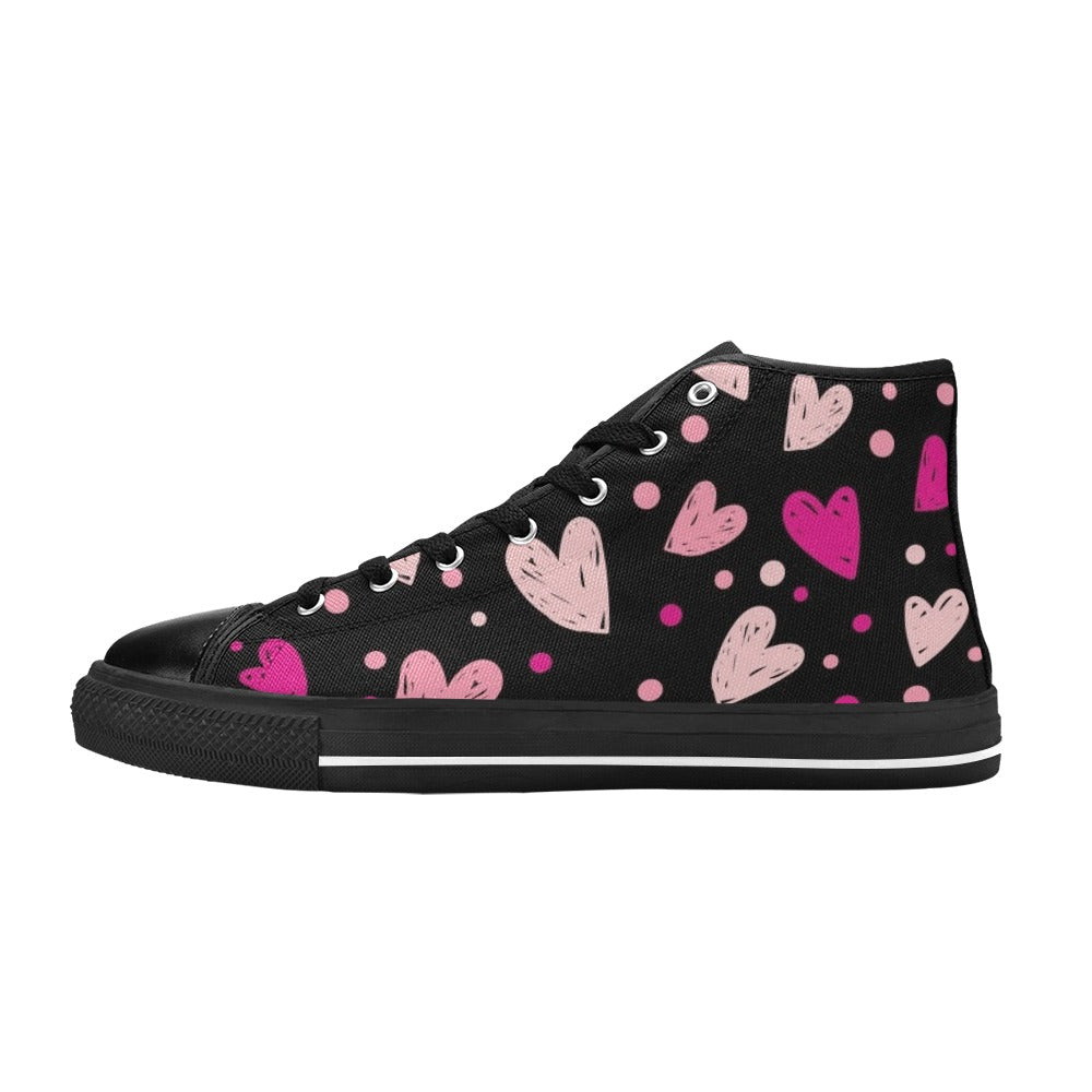 Pink Hearts - Kids' High Top Canvas Shoes US6Y Kids High Top Canvas Shoes Love Printed Offshore