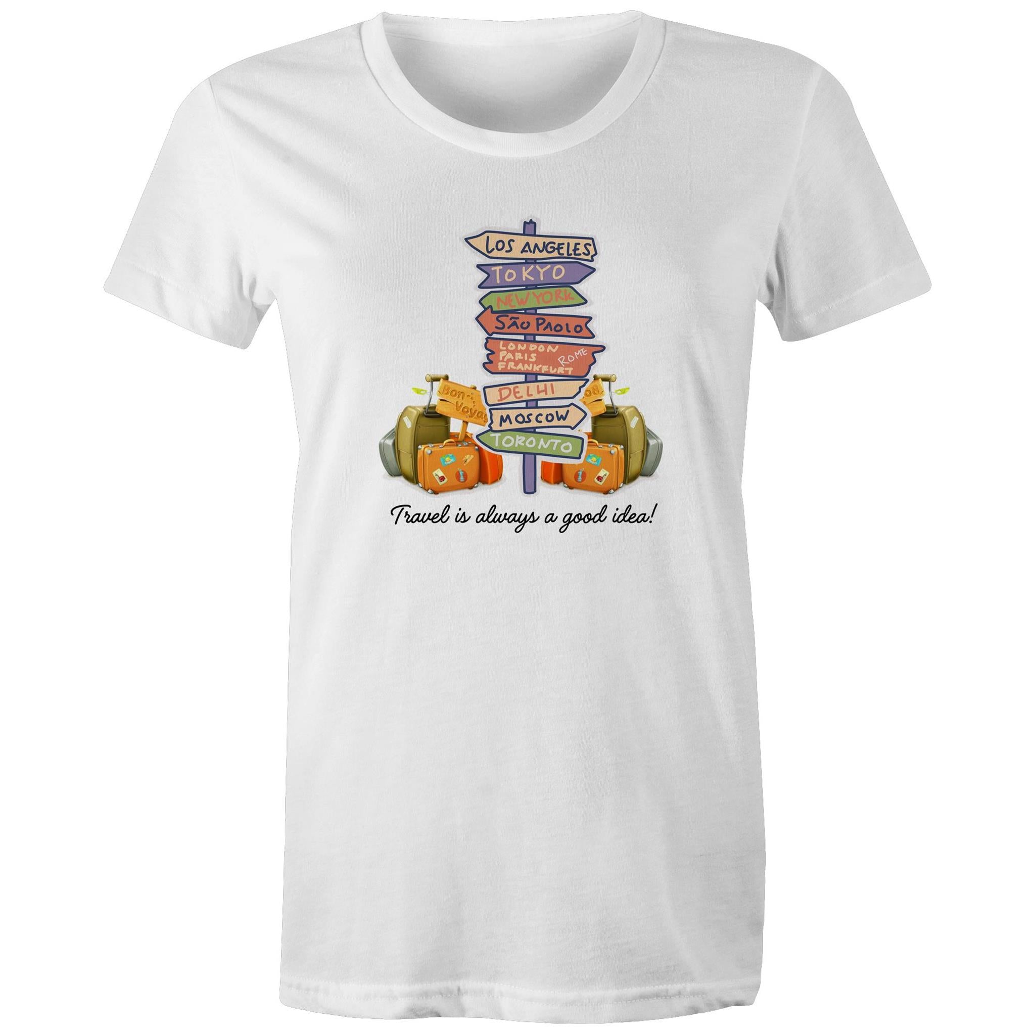 Travel Is Always A Good Idea - Womens T-shirt White Womens T-shirt Printed In Australia