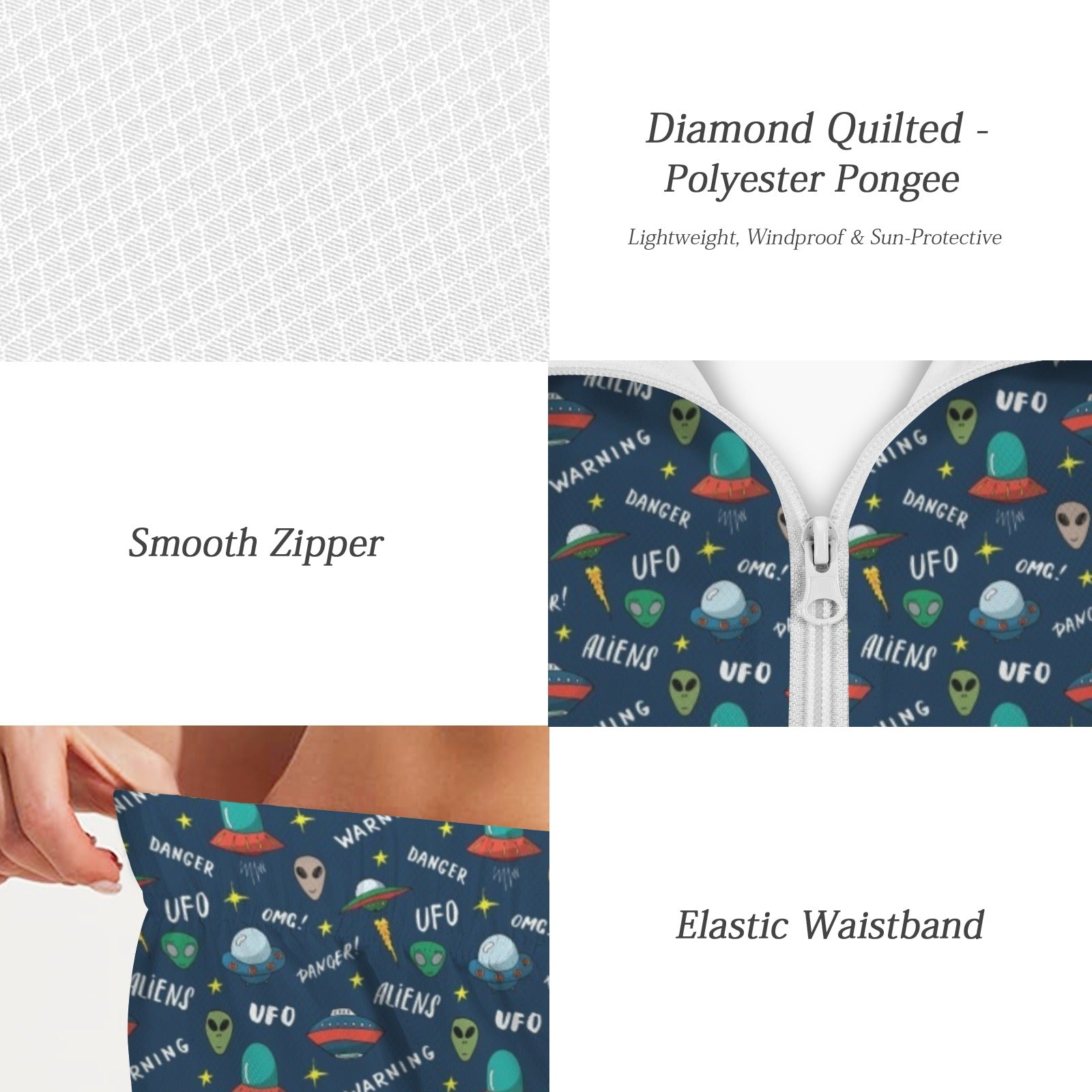 UFO's And Aliens Women's Windbreaker Short Set Women's Windbreaker Short Set Printed Offshore Sci Fi