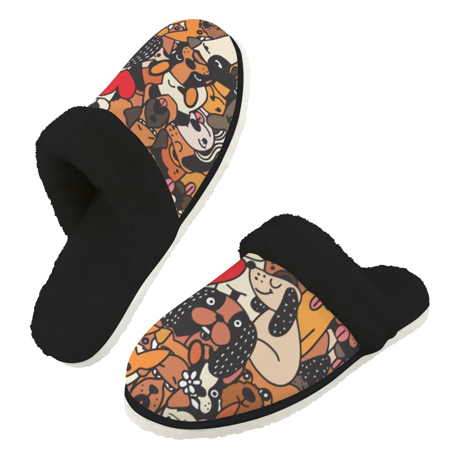 All The Dogs Men's Fur Trim Thick-Sole Indoor Slippers 2XL Men's Fur Trimmed Slippers animal Printed Offshore