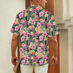 Flamingo Jungle Men's Short Sleeve Hawaiian Shirt Men's Hawaiian Shirt (New) animal Plants Printed Offshore