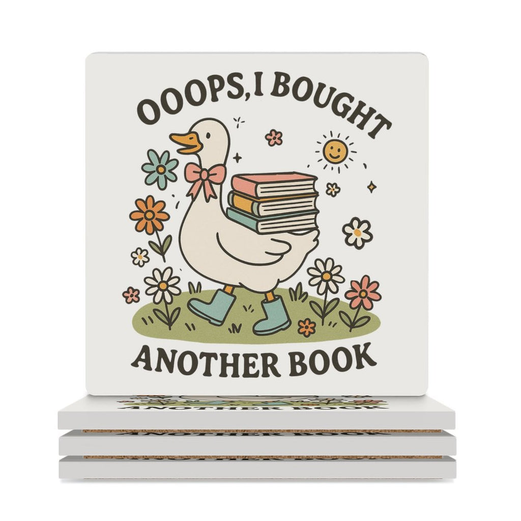 Oops, I Bought Another Book, Goose - Ceramic Coasters (Square) white Ceramic Coasters animal Printed Offshore Reading