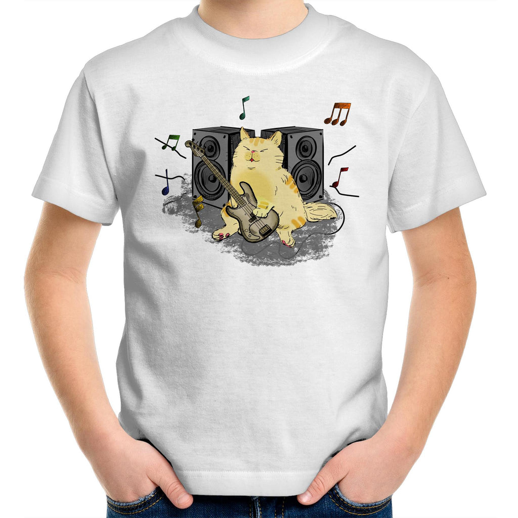 Cat Bass Player - Kids Youth T-Shirt White Kids Youth T-shirt animal Music Printed In Australia