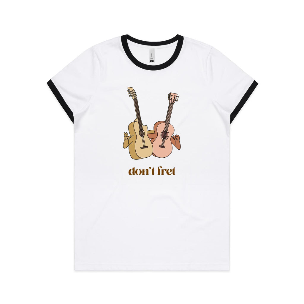 Guitars, Don't Fret - Women's Ringer Tee White Black Womens Ringer T-shirt Music Printed In Australia