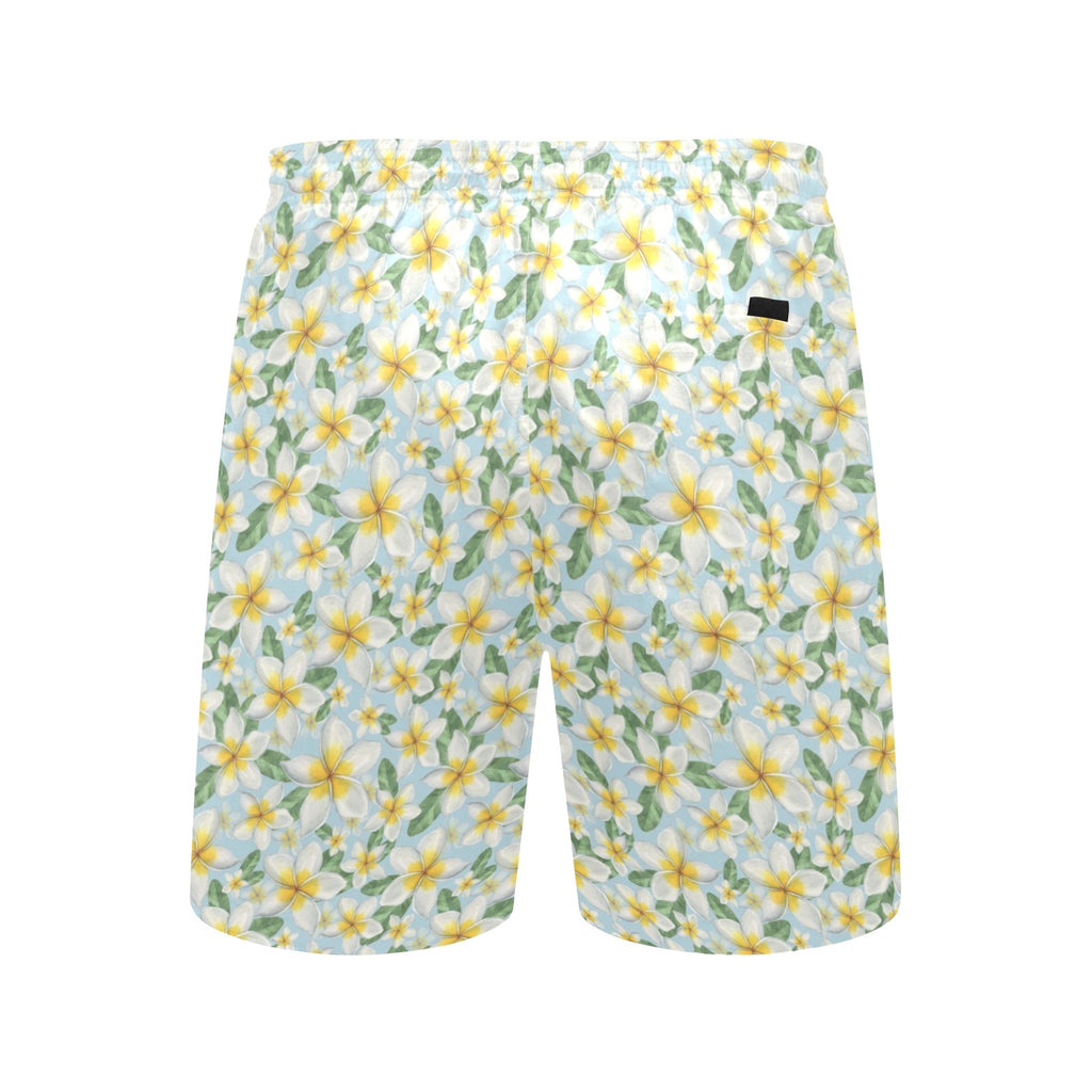 Delicate Frangipani Men's Mid-Length Beach Shorts Men's Mid-Length Beach Shorts Plants Printed Offshore